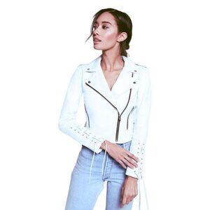 NWT The Mighty Company Florence Leather Moto Jacket White Lace Up Sleeve Size M